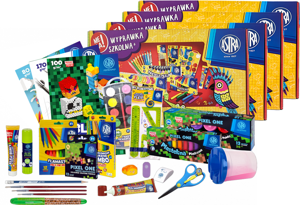 4x Wyprawka szkolna dla klas 1-3 Astra Pixel One (XL), 27 elementów