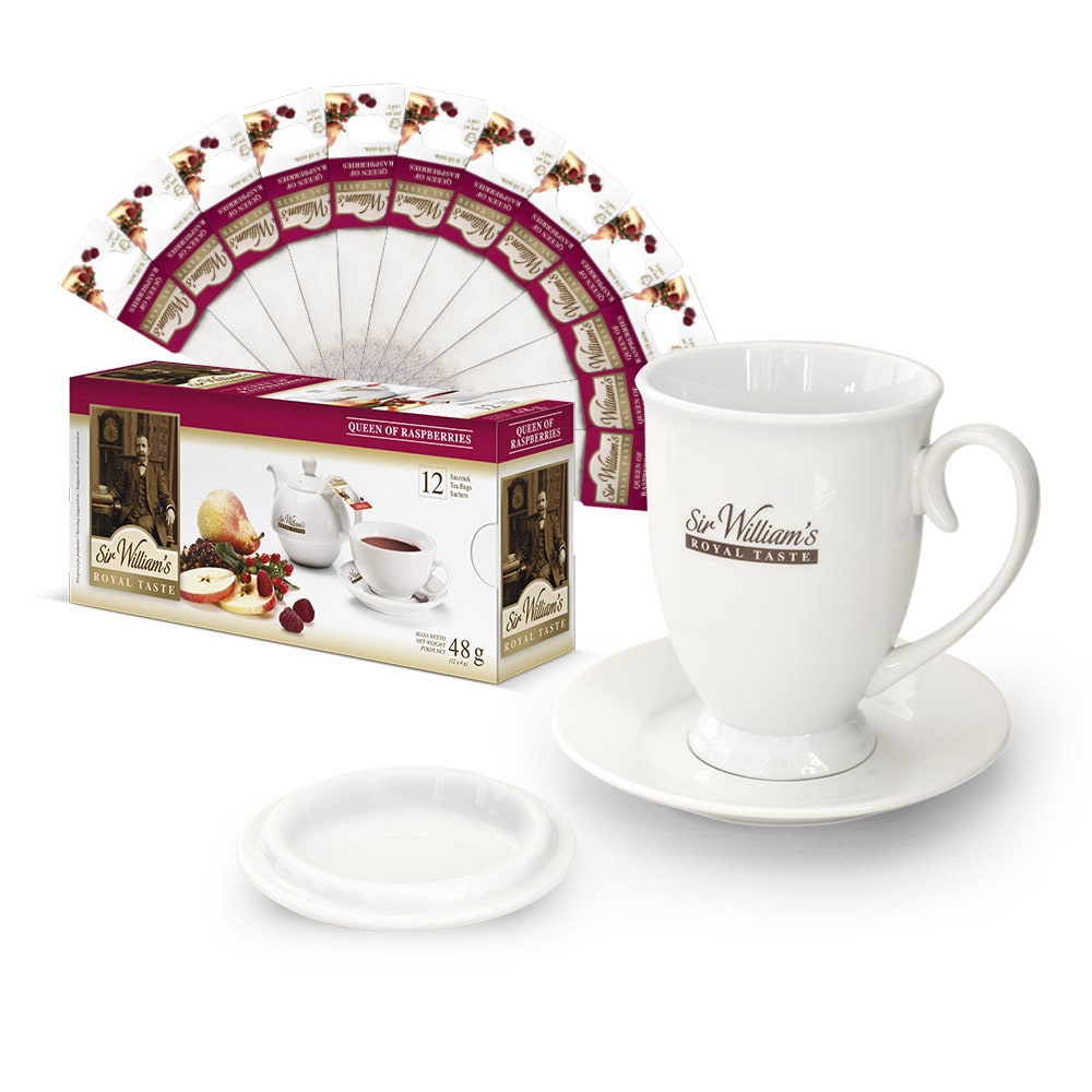 Zestaw prezentowy Sir William’s Royal Queen Of Raspberries, 12 sztuk x 4g + porcelanowy kubek