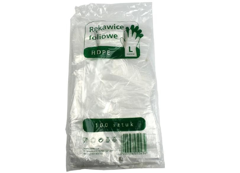 Rękawiczki jednorazowe foliowe Sarantis, HDPE, rozmiar L, 100 sztuk, przezroczysty