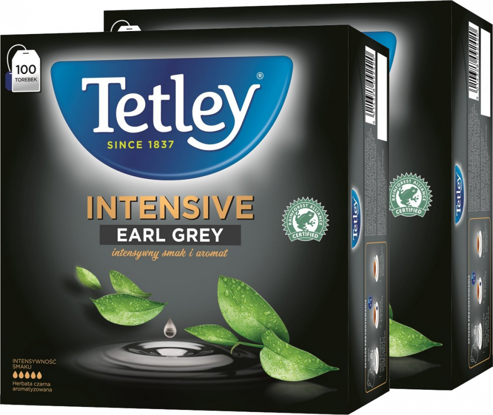 2x Herbata Earl Grey w torebkach Tetley Intensive, 100 sztuk x 2g