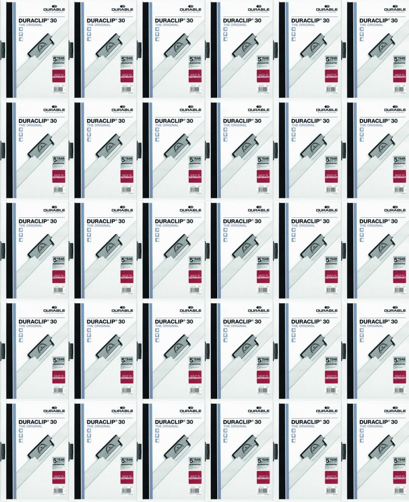 50x Skoroszyt plastikowy z klipsem Durable Duraclip, A4, do 30 kartek biały