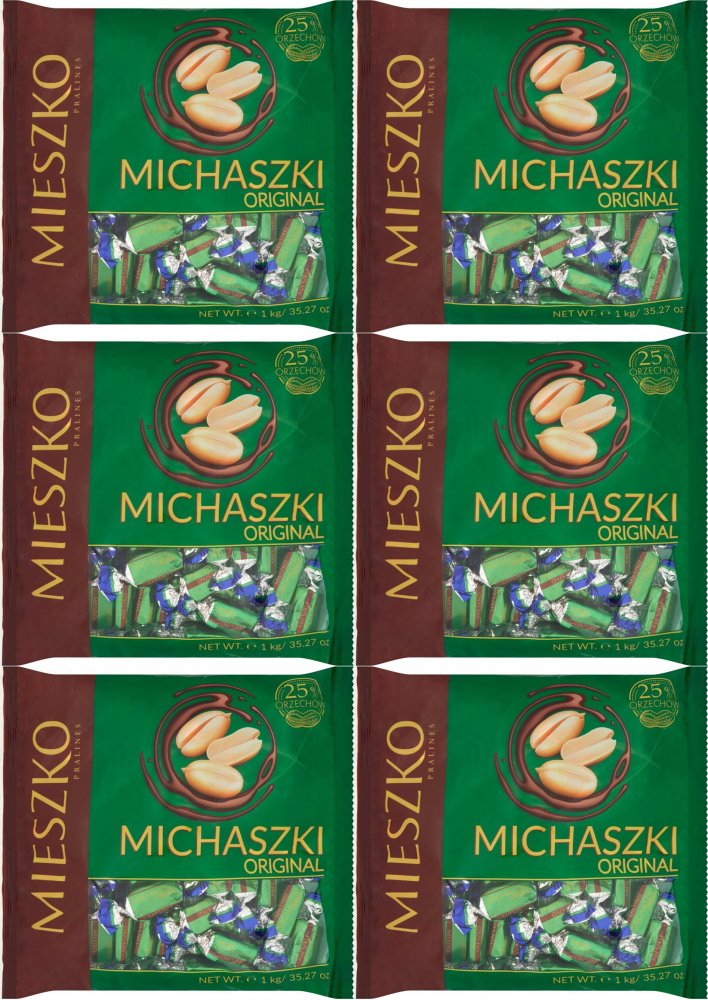 6x Cukierki Mieszko Michaszki Original, orzechowy w czekoladzie, 1kg