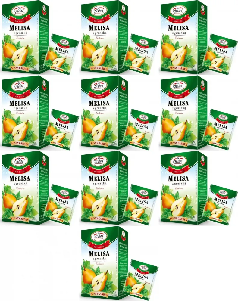 10x Herbata ziołowa w kopertach Malwa, melisa z gruszką, 20 sztuk x 2g