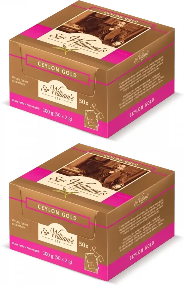 2x Herbata czarna w kopertach Sir Williams Tea Ceylon Gold, 50 sztuk x 2g