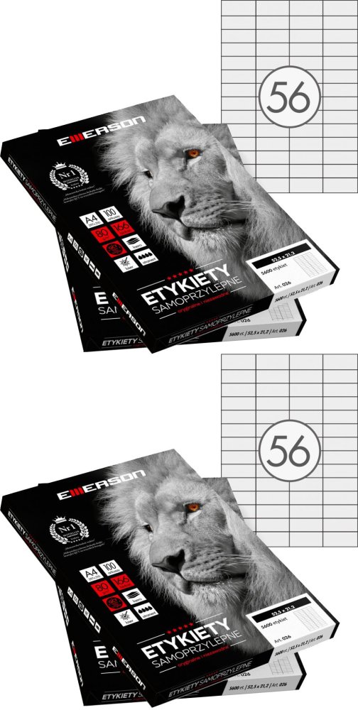 2x Etykiety samoprzylepne Emerson, 52.5x21.2mm, 100 arkuszy, biały