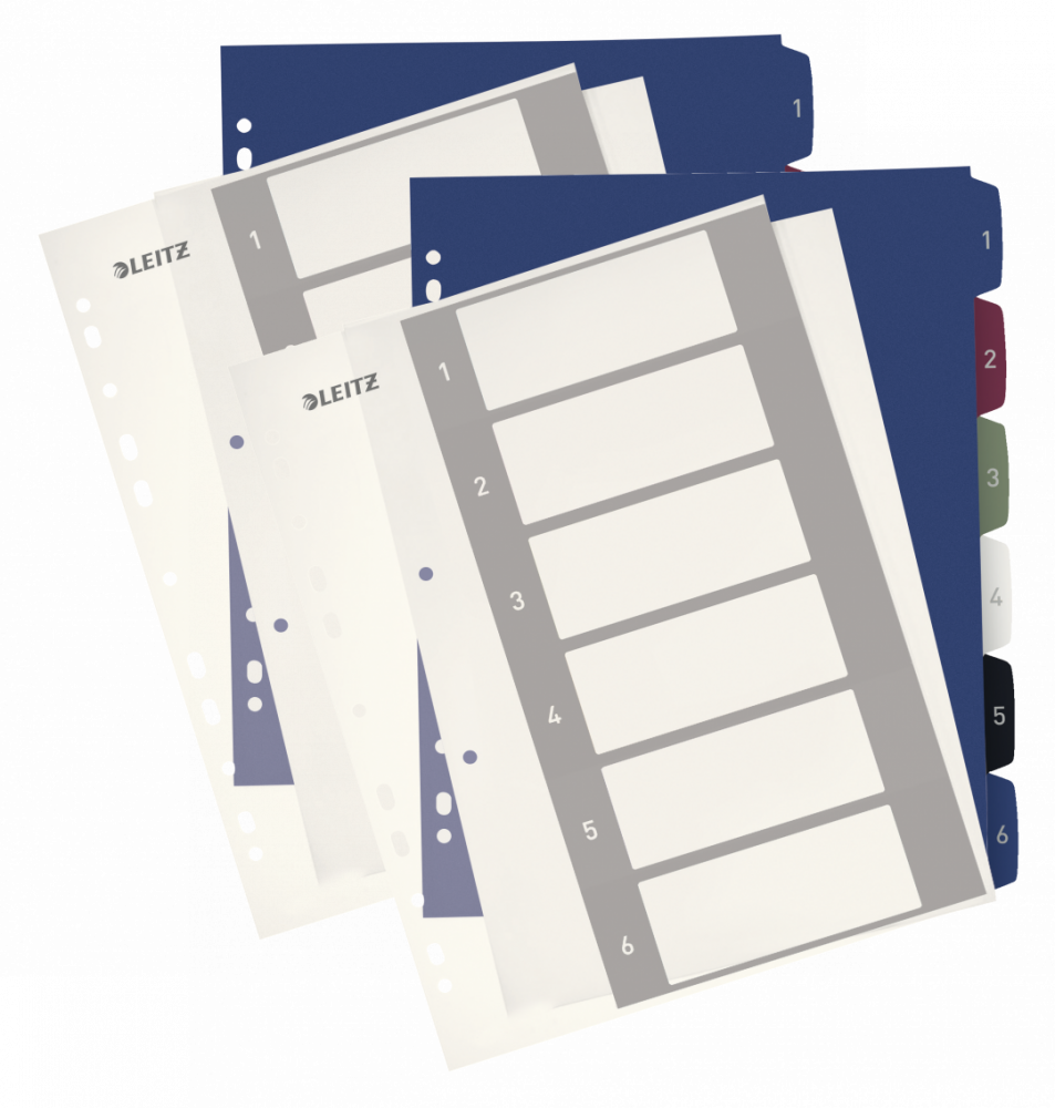 2x Przekładki do segregatora Leitz Style, plastikowe, numeryczne, do zadruku, A4+, 1-6 kart
