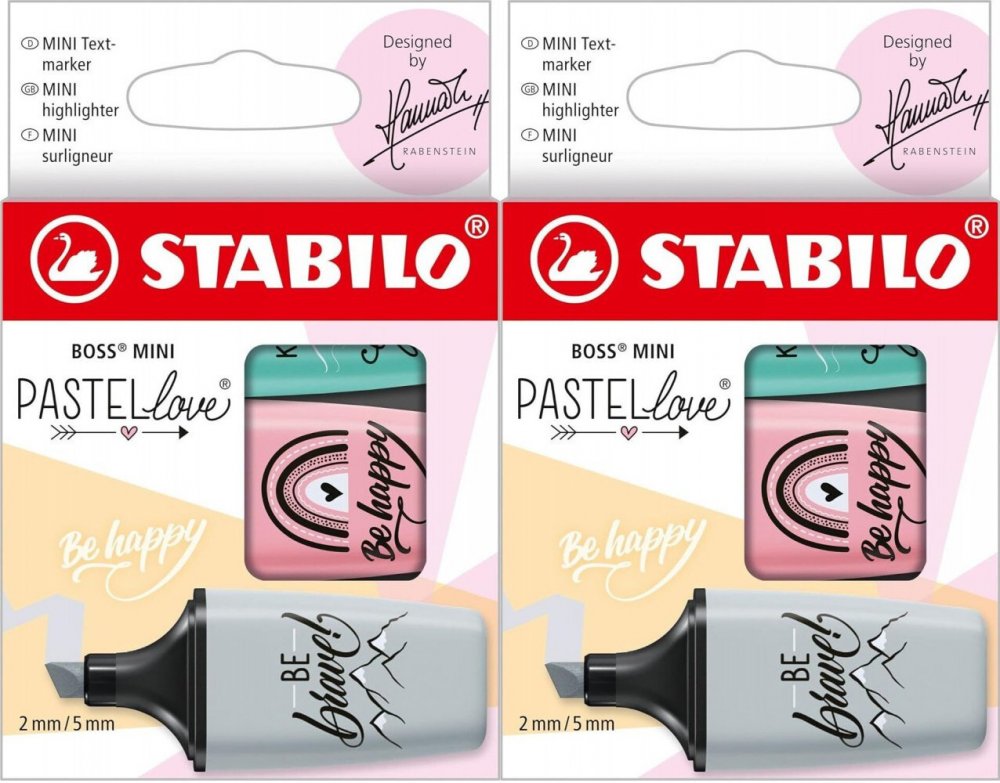 2x Zakreślacz Stabilo Boss Mini Pastellove, ścięta, w etui, 3 sztuki, mix kolorów