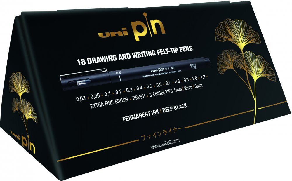 Zestaw cienkopisów kreślarskich Uni PIN-200, piramida, 18 sztuk, czarny