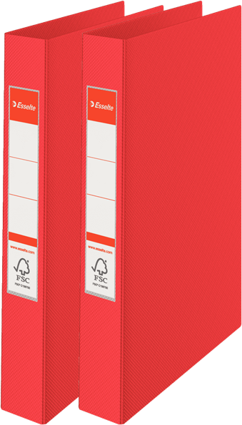 2x Segregator Esselte Vivida, A4, szerokość grzbietu 42mm, do 190 kartek, 4 ringi, czerwony