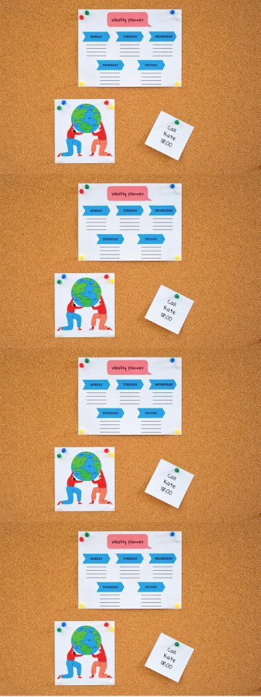 4x Tablica korkowa MemoBe, w ramie drewnianej, 70x60cm, brązowy