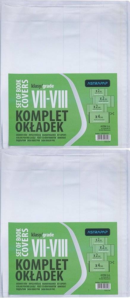 2x Okładki na zeszyt/książkę Astra Astrapap, do klas VII-VIII, 10 sztuk, transparentny
