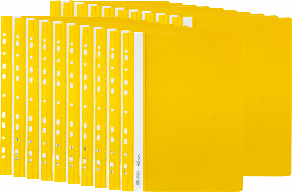 20x Skoroszyt plastikowy oczkowy Ofix Standard, twardy, A4, PVC, do 200 kartek, żółty