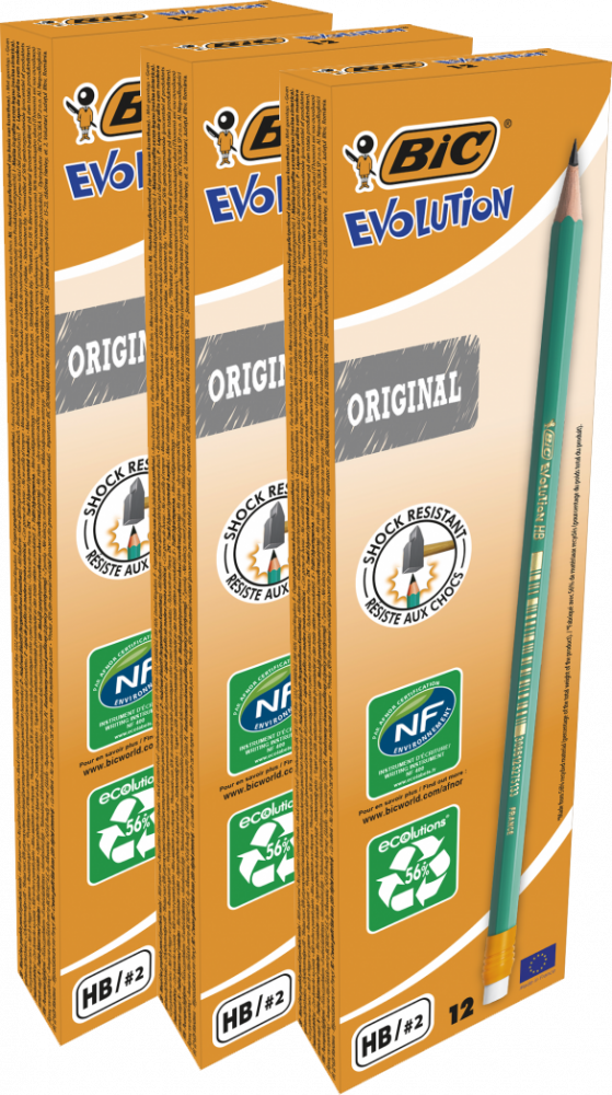 36x Ołówek BIC Evolution Original 655, HB, z gumką, zielony