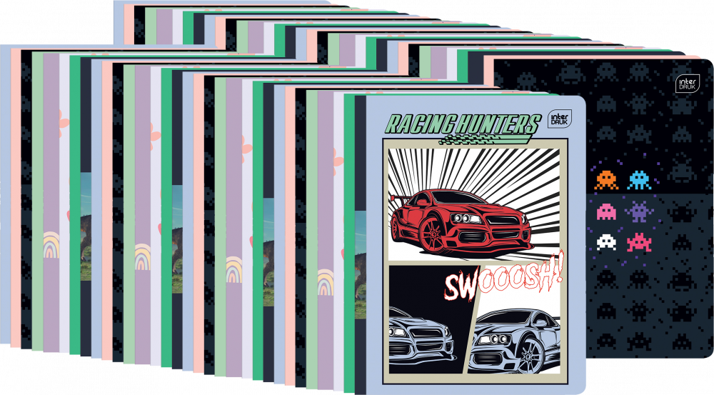 320x Zeszyt w wąskie kolorowe linie Interdruk, A5, 16 kartek, mix wzorów