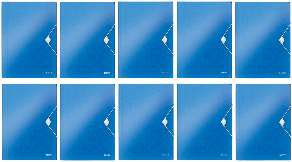 10x Teczka plastikowa z gumką Leitz Wow, A4, 15mm, niebieski