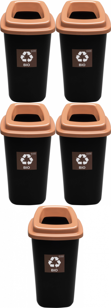 5x Kosz do segregacji odpadów bio Plafor Sort Bin, 90l, czarno-brązowy
