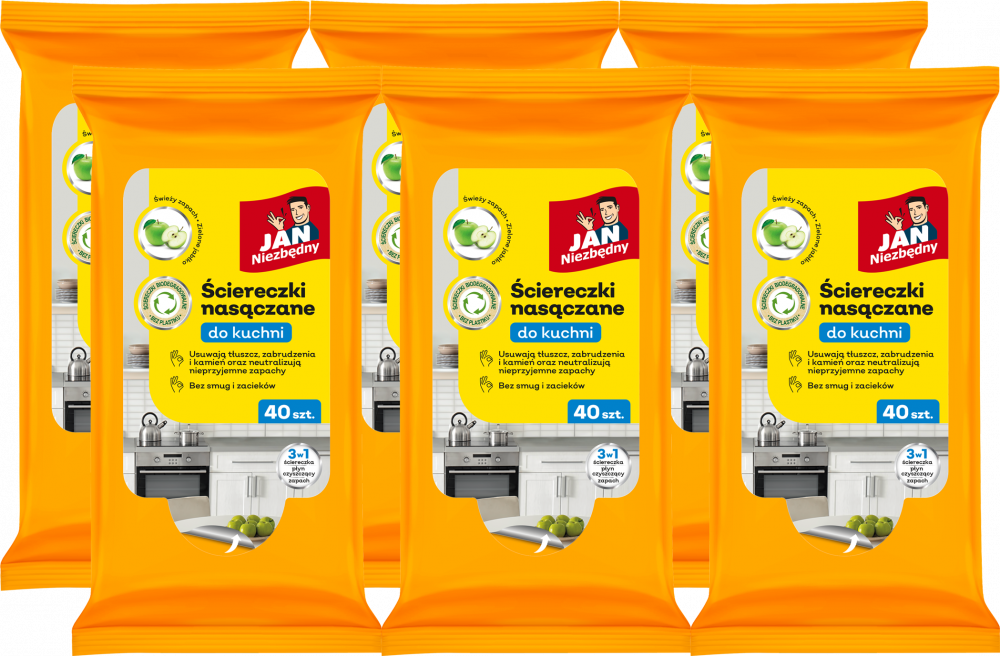 6x Ściereczki nasączane do kuchni, Jan Niezbędny, 40 sztuk