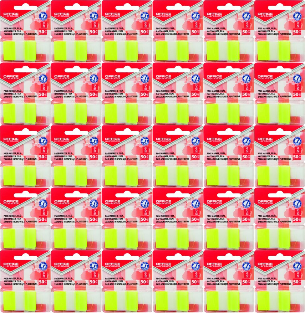 50x Zakładki samoprzylepne Office Products, indeksujące, folia PP, 25x43mm, 1x50 sztuk, żółty