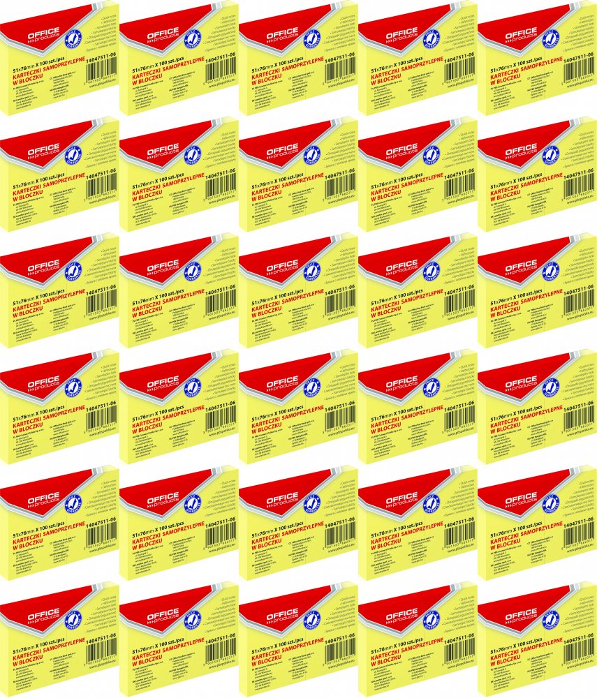 48x Karteczki samoprzylepne Office Products, 51x76mm, 100 karteczek, jasnożółty pastelowy