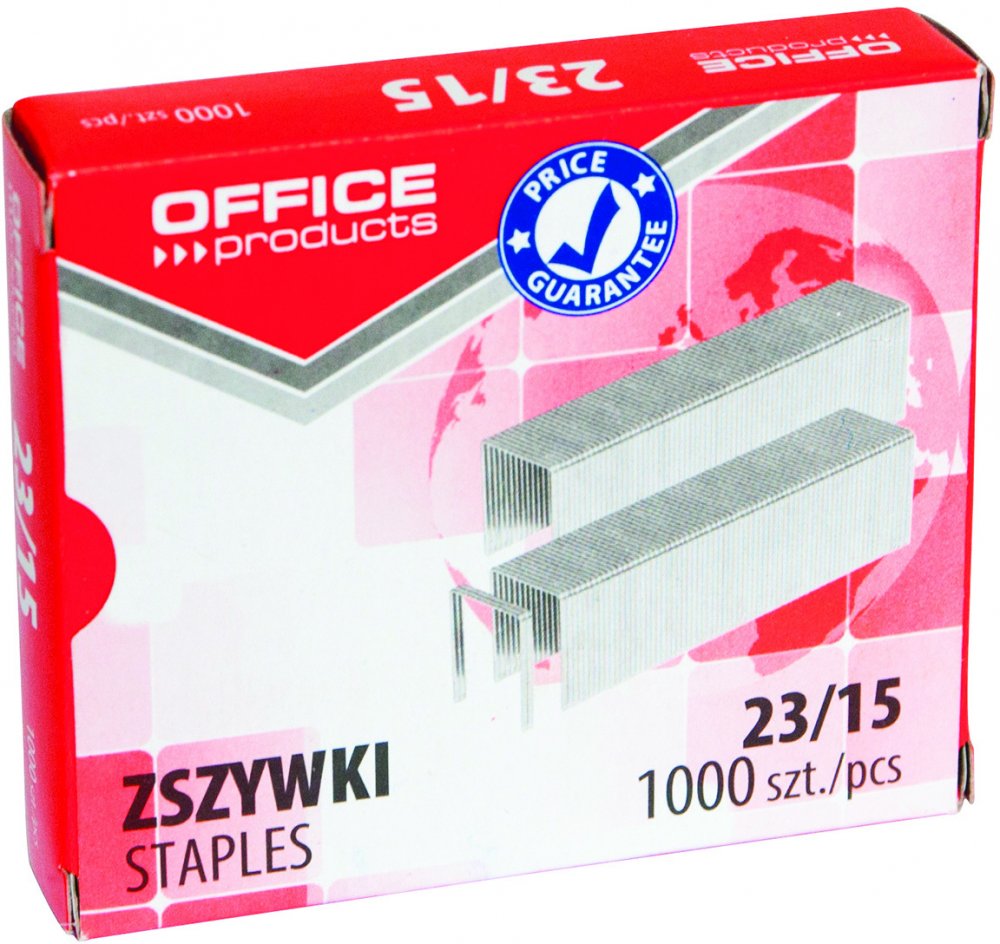 Zszywki Office Products 23/15, 1000 sztuk, srebrny