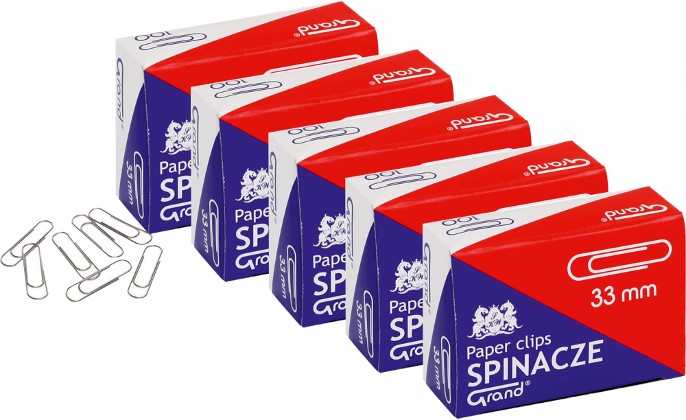 100x spinacz Grand, okrągły, 33mm, 100 sztuk, srebrny