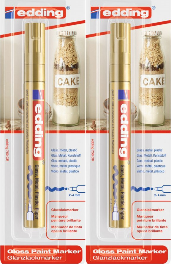 2x Marker olejowy połyskujący edding 750, okrągła, 1 sztuka, blister, złoty