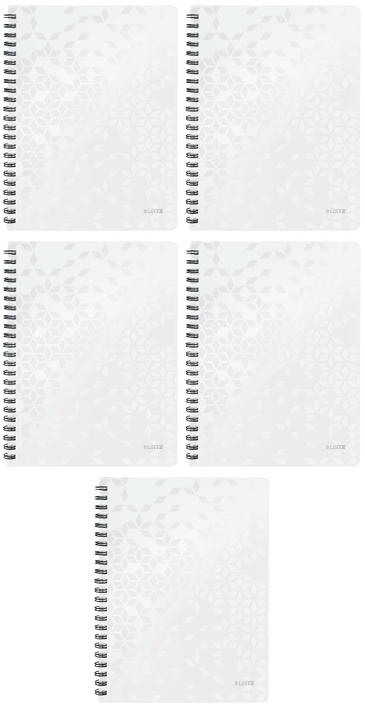 5x Kołonotatnik Leitz Wow, A4, w kratkę, 80 kartek, okładka PP, biały