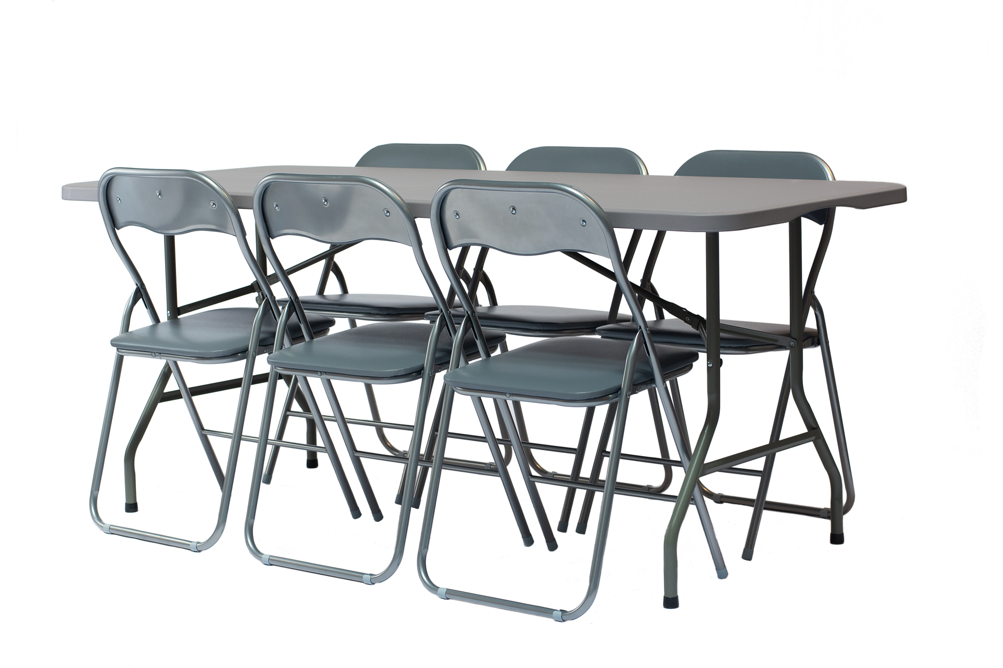 Zestaw mebli cateringowych ogrodowych szary - stół 180x74cm + 6 krzeseł