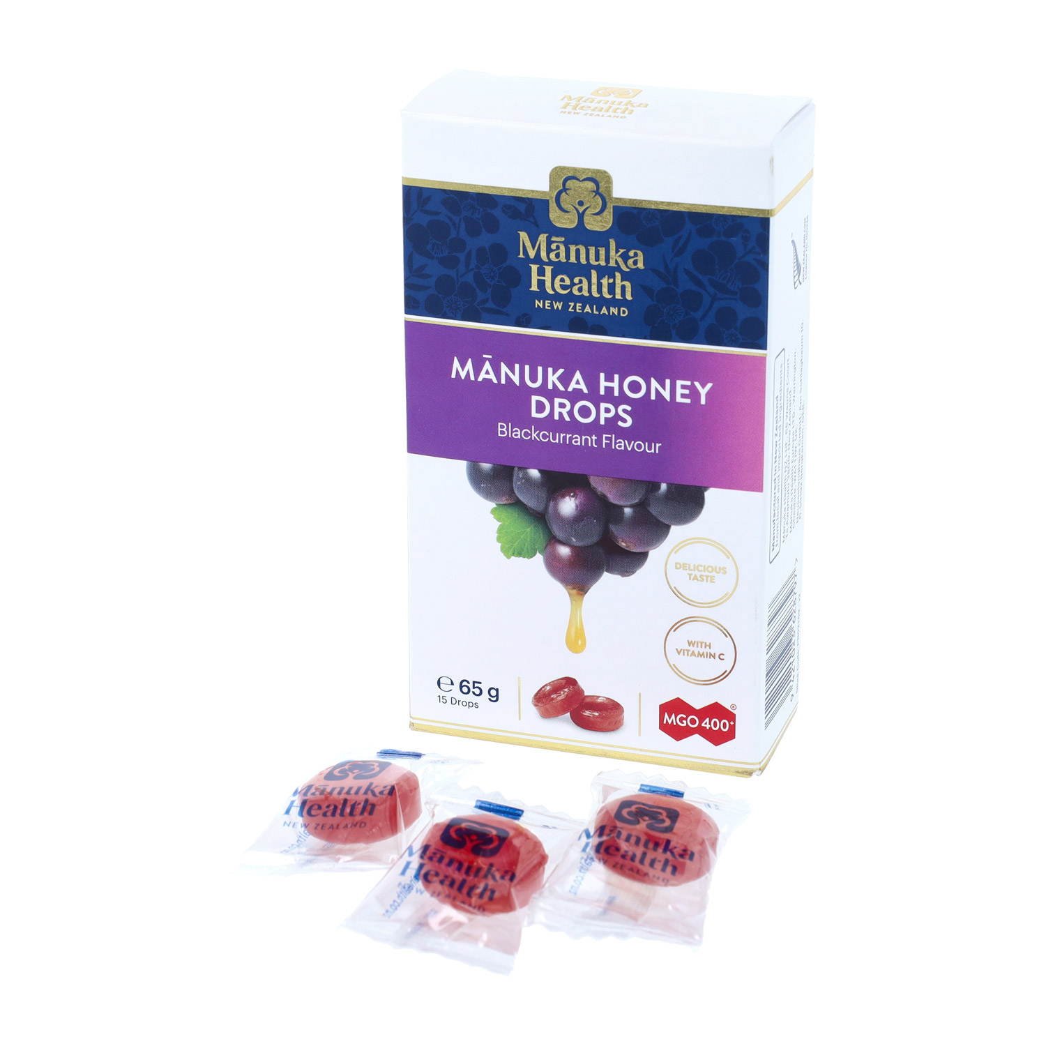 Manuka health manuka honey lozenges mgo 400+, smak czarnej porzeczki, 65 g (data ważności: 31.12.2025)