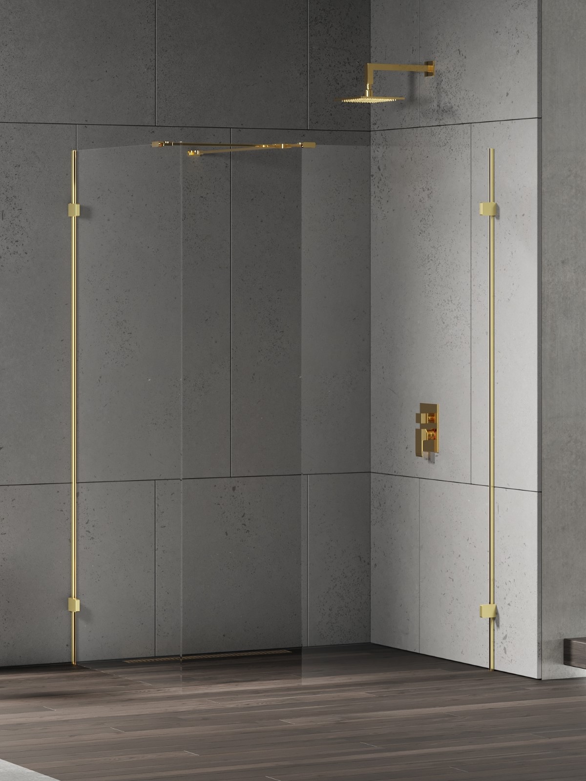 New Trendy Eventa Gold Shine kabina prysznicowa walk-in 160x80 cm prostokątna złoty połysk/szkło przezroczyste EXK-4874