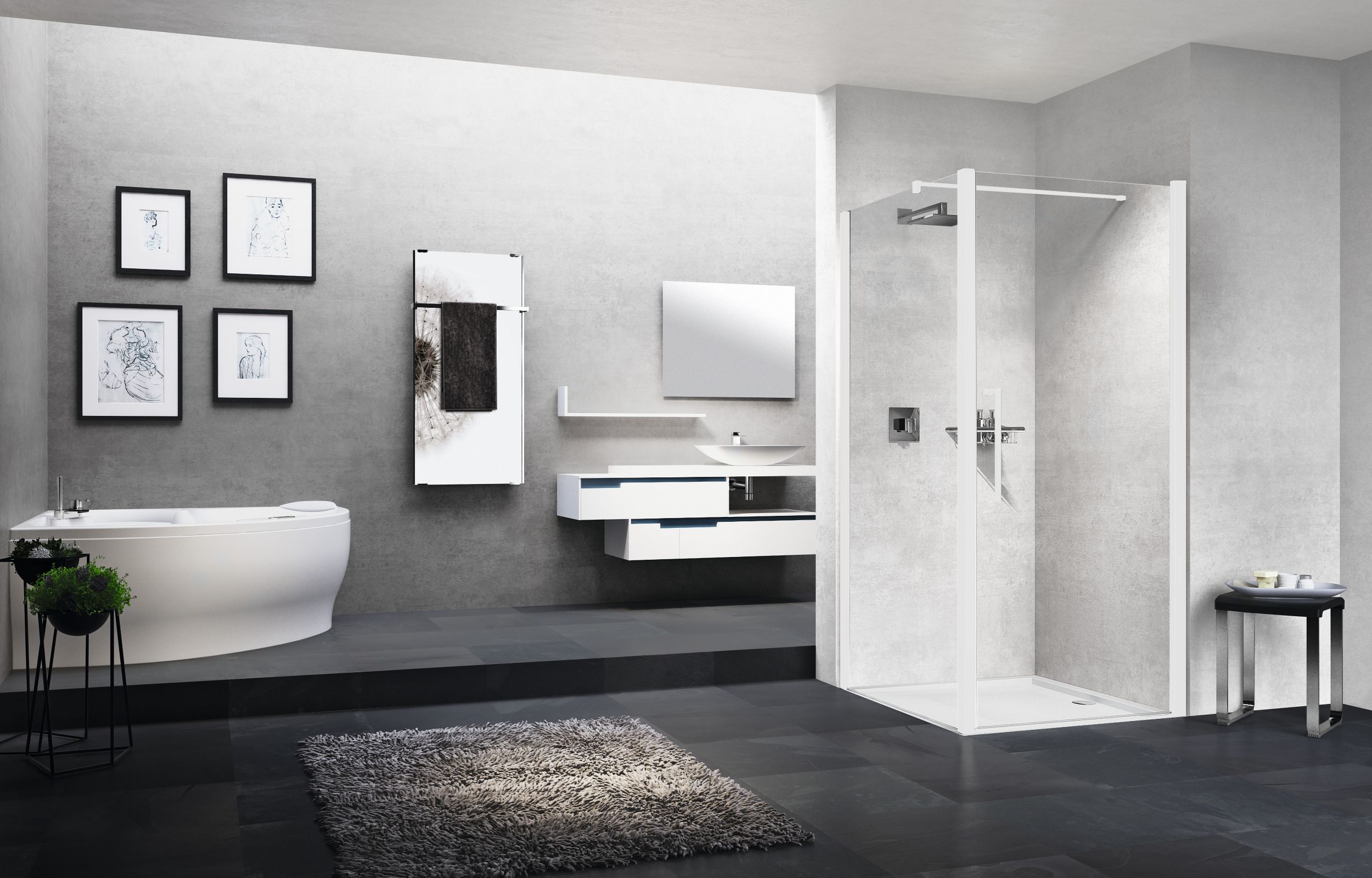 Novellini Young 2.0 F1B ścianka prysznicowa 99 cm boczna biały mat/szkło przezroczyste Y2F1B99-1U