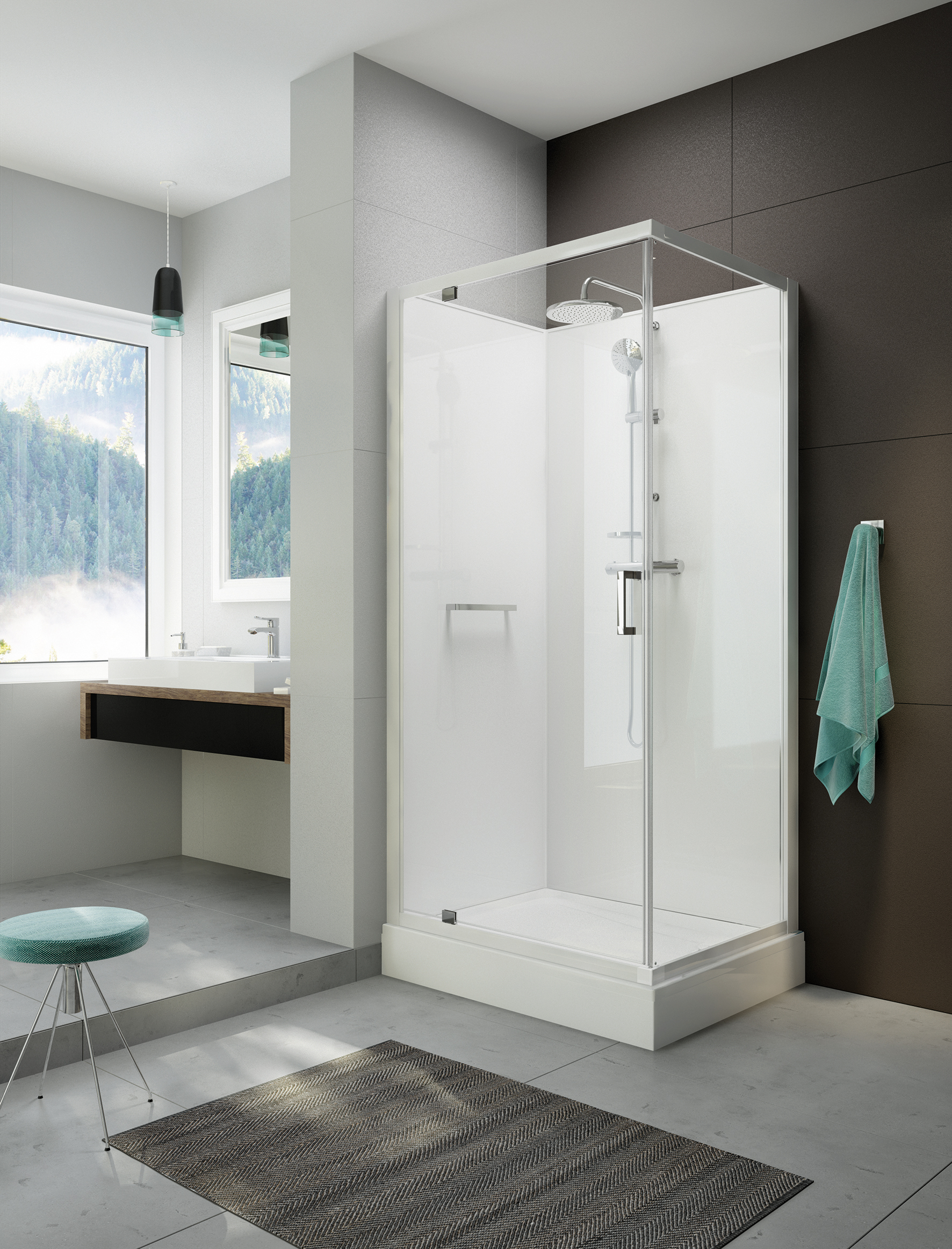 Sanplast Classic II Mineral kabina z brodzikiem i zestawem prysznicowym 90x90 cm kwadratowa biały połysk/szkło przezroczyste ...