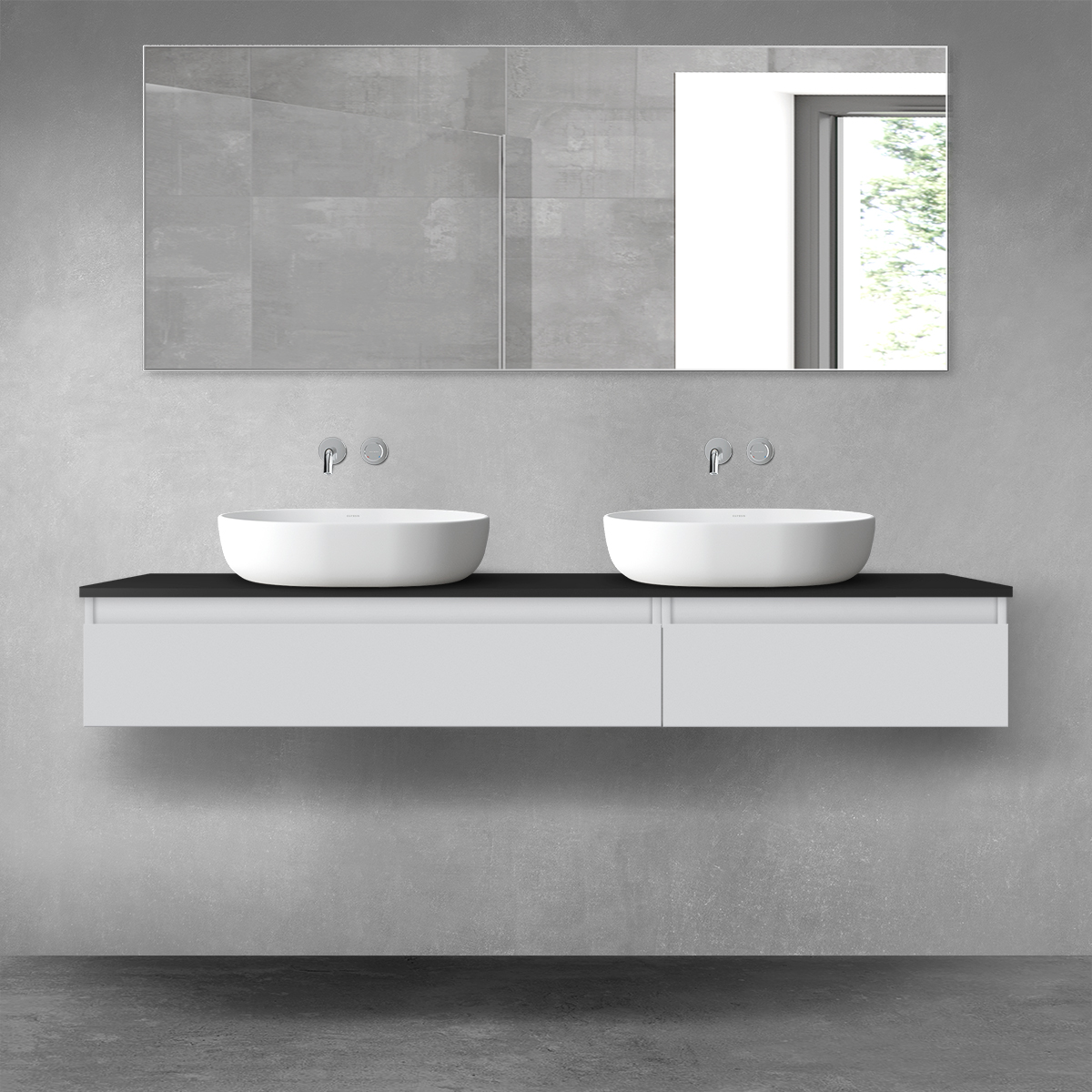 Oltens Vernal zestaw mebli łazienkowych 160 cm z blatem szary mat/czarny mat 68358700 - Wysyłka w 24h