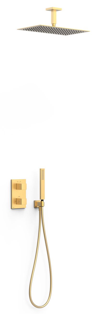 Tres Therm-Box zestaw prysznicowy podtynkowy termostatyczny z deszczownicą złoty mat 24-K 20225053OM