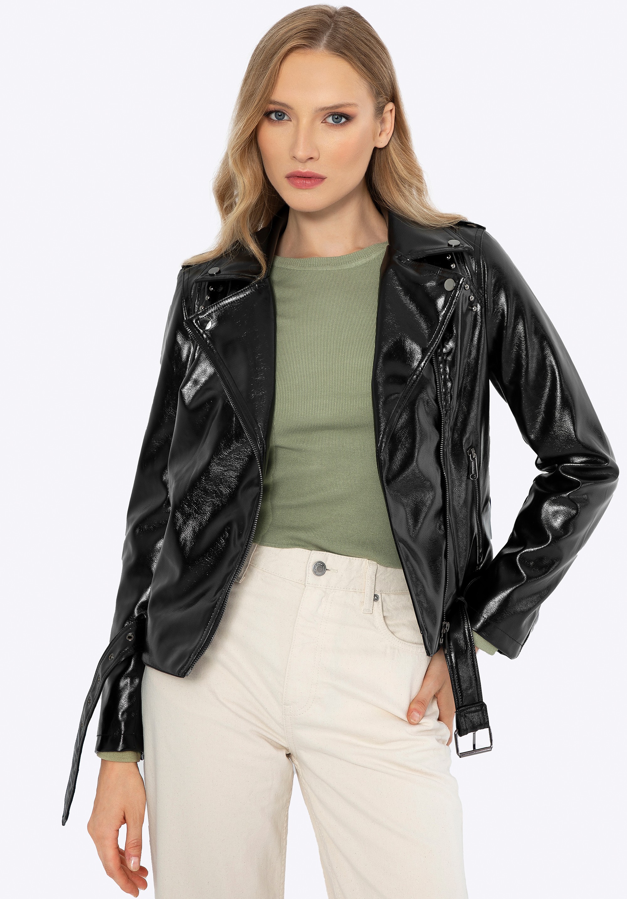 Damska ramoneska z nitami czarno - grafitowa