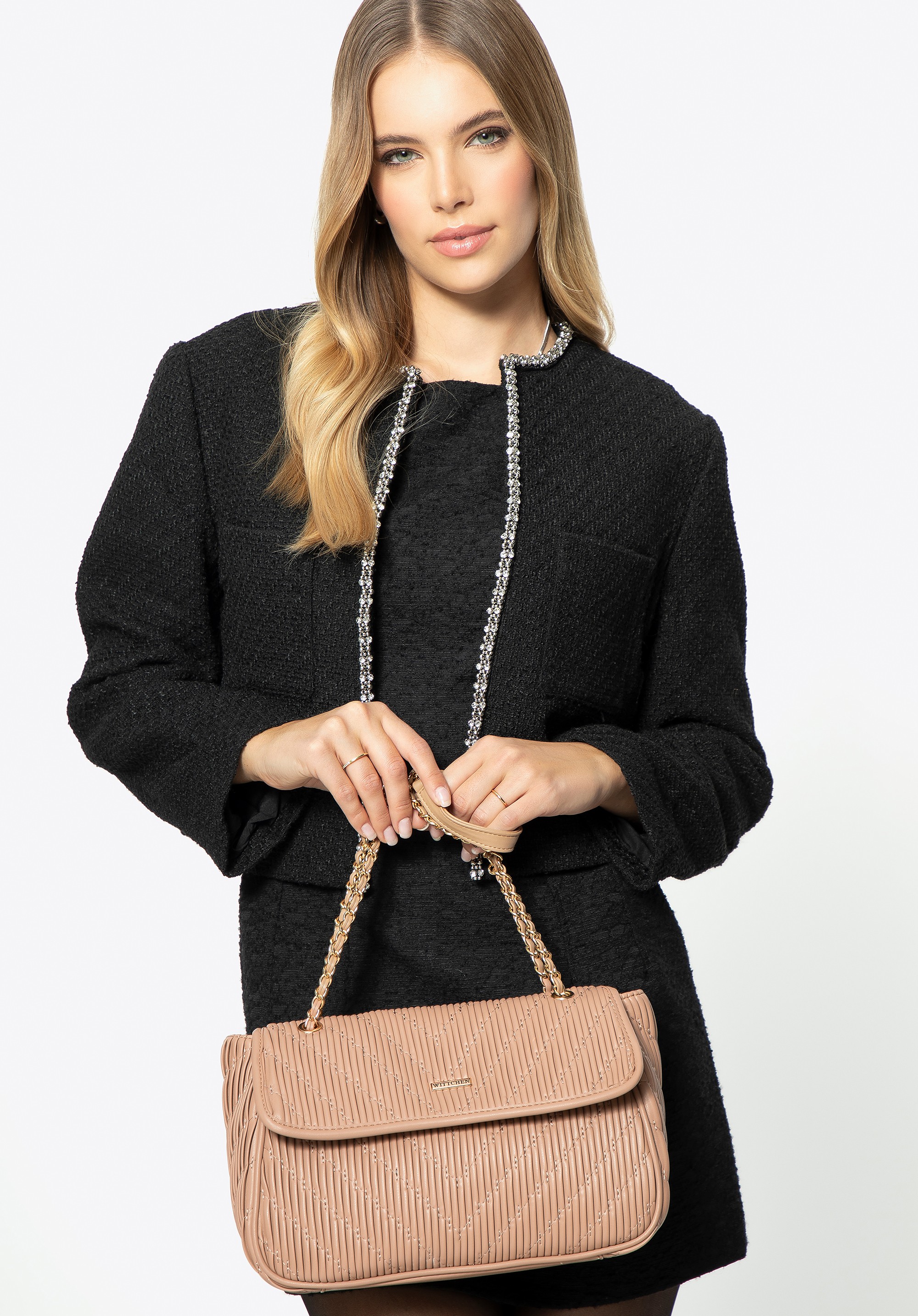 Crossbody z ekoskóry na łańcuszku beżowa