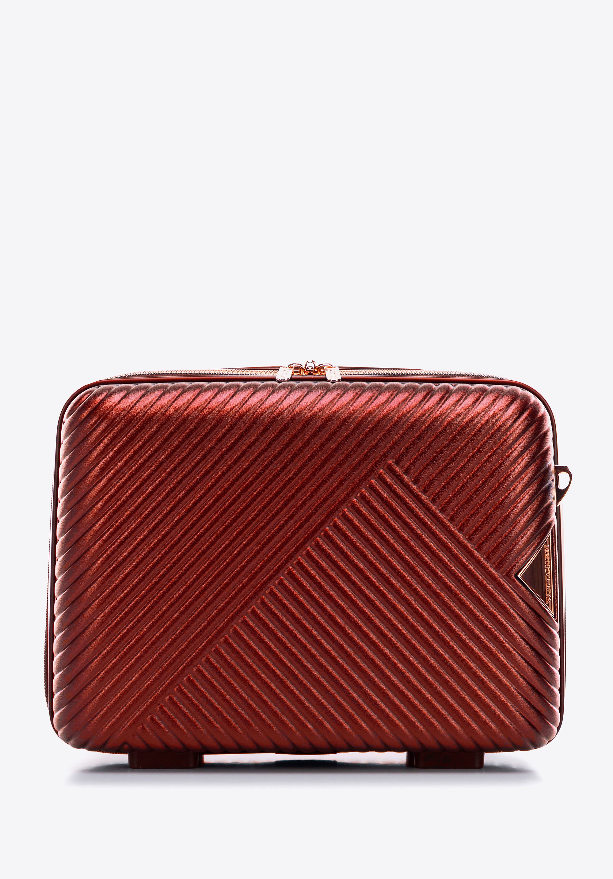 Kosmetyczka podróżna z polikarbonu w paseczki burgund