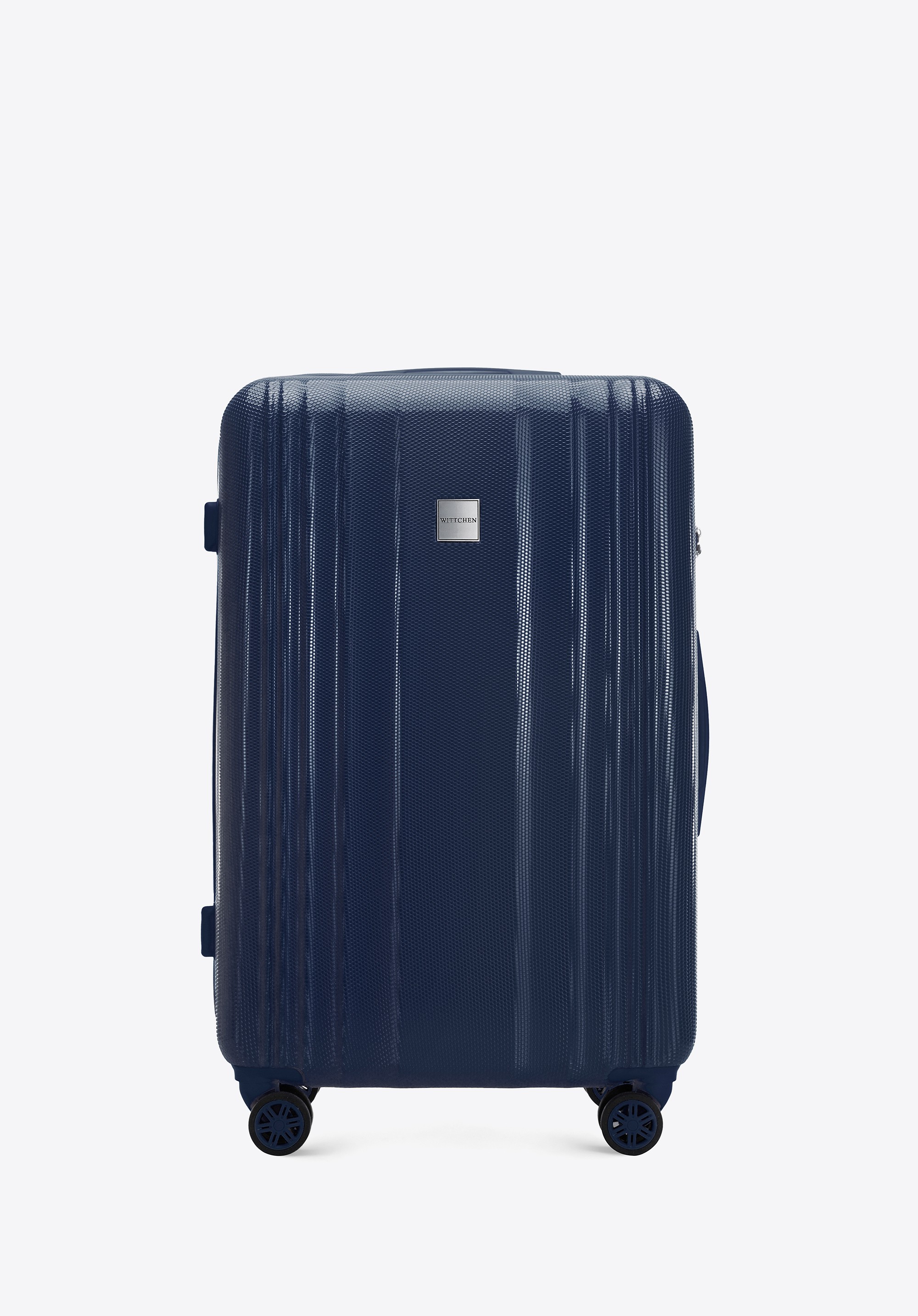 Duża walizka z polikarbonu tłoczona plaster miodu granatowa