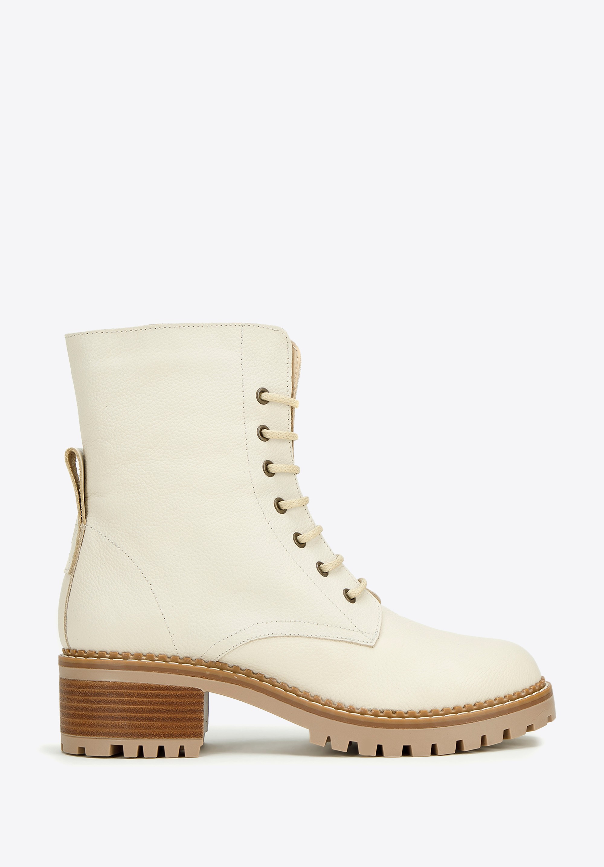 Damskie trapery skórzane klasyczne kremowe