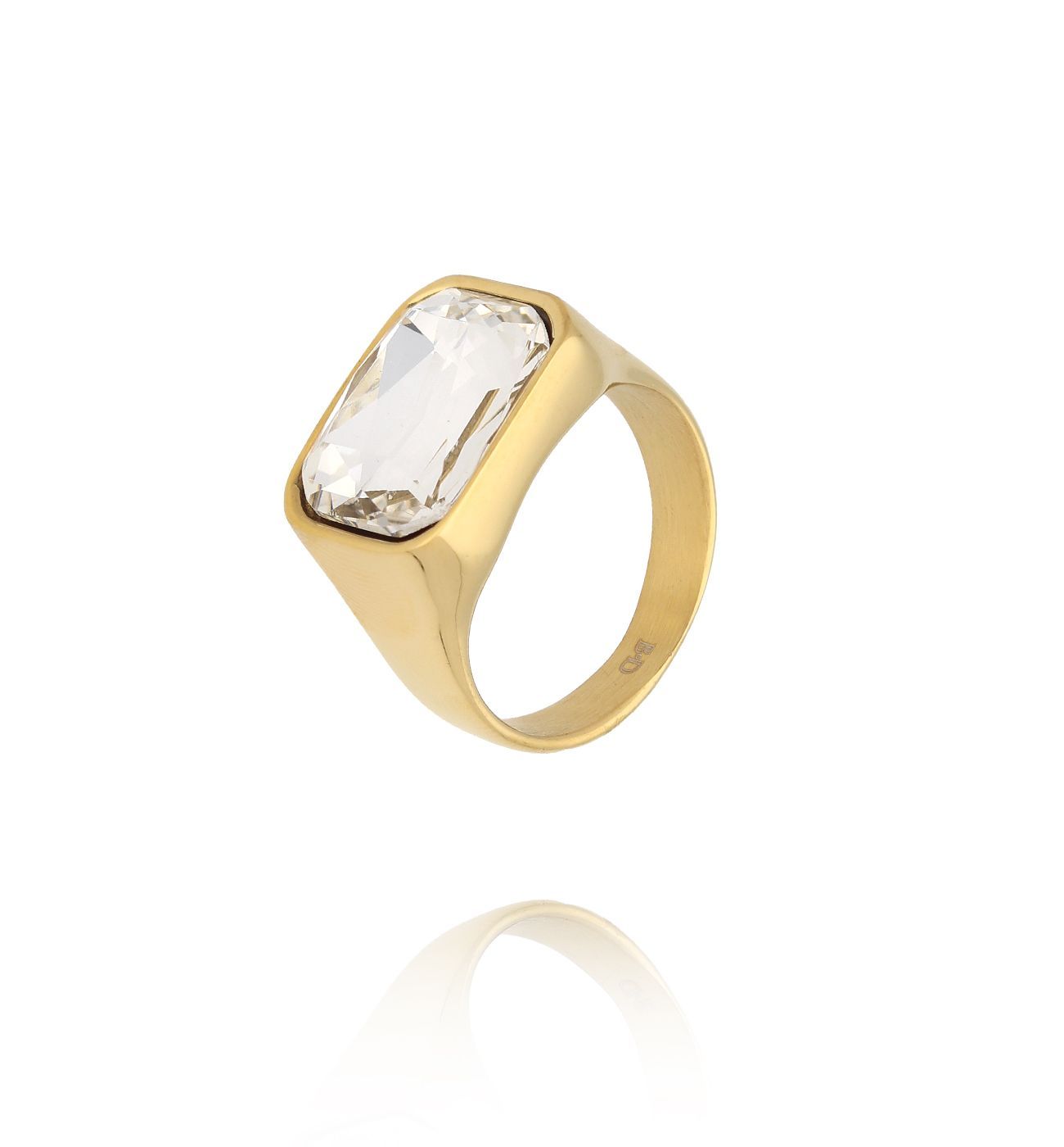 Pierścionek złoty z dużą cyrkonią w prostokątnej oprawie PSY0226 - By Dziubeka