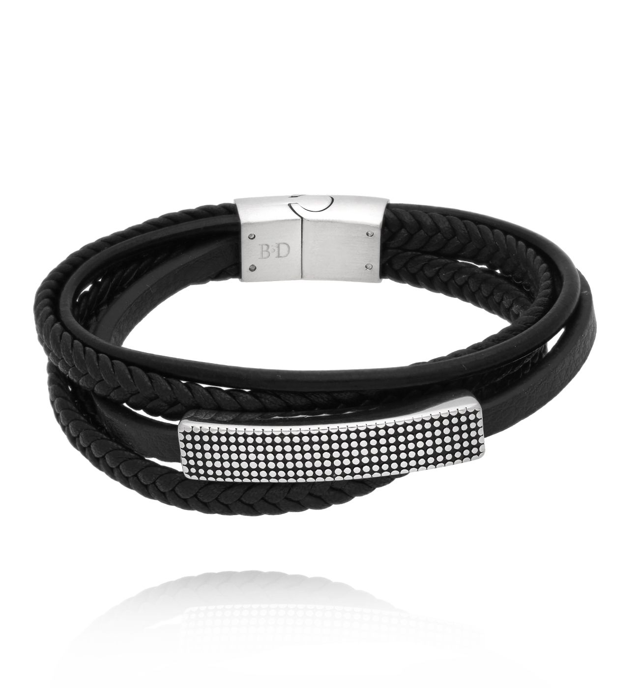 Bransoletka męska czarna skórzana BMITC0999