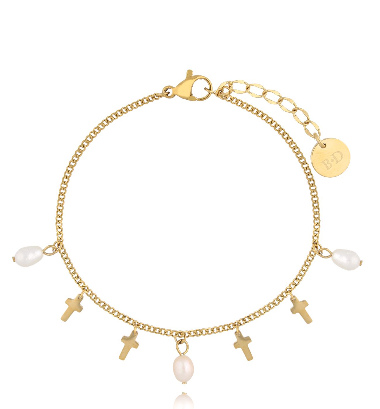 Bransoletka z perełkami i krzyżykami złota BPE0097