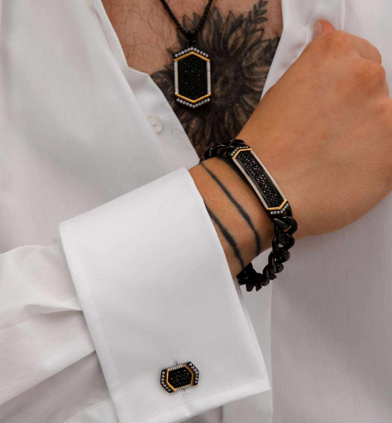 Bransoletka męska czarna z cyrkoniami BMITC0964