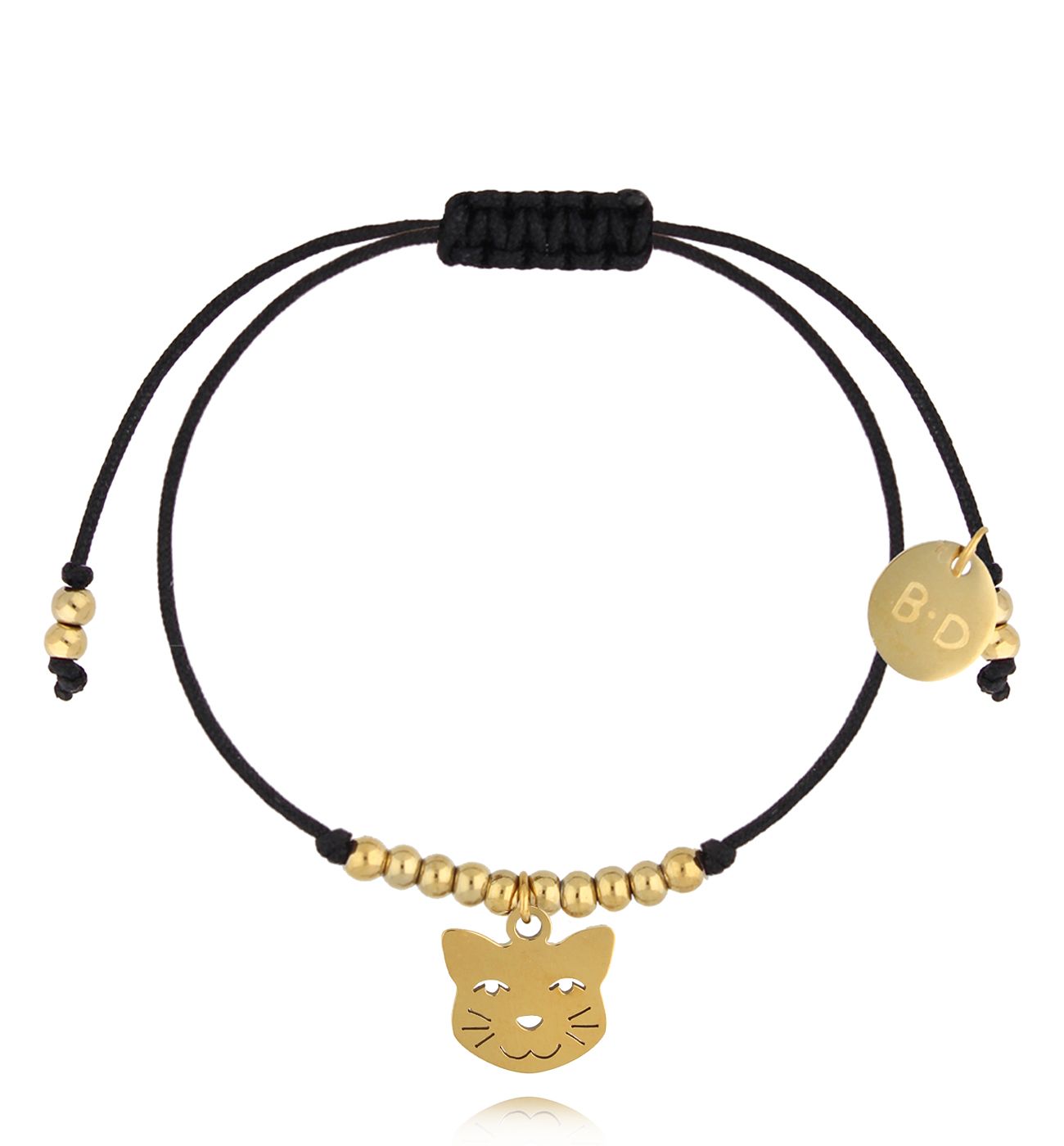 Bransoletka czarna ze złotym kotkiem Dignité BGL0938