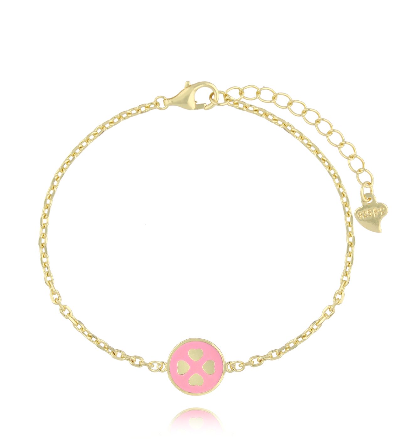 Bransoletka złota z koniczynką i różową emalią BCA0016