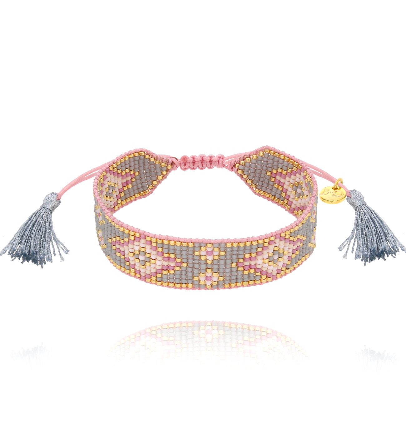 Bransoletka szaro różowa z koralikami Miyuki Esi - By Dziubeka