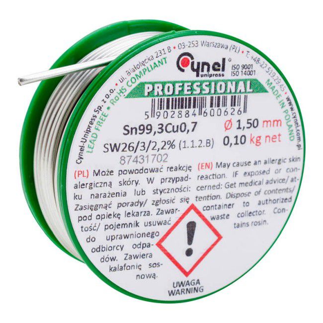 Spoiwo lutownicze bezołowiowe Cynel 1,5 mm 100 g