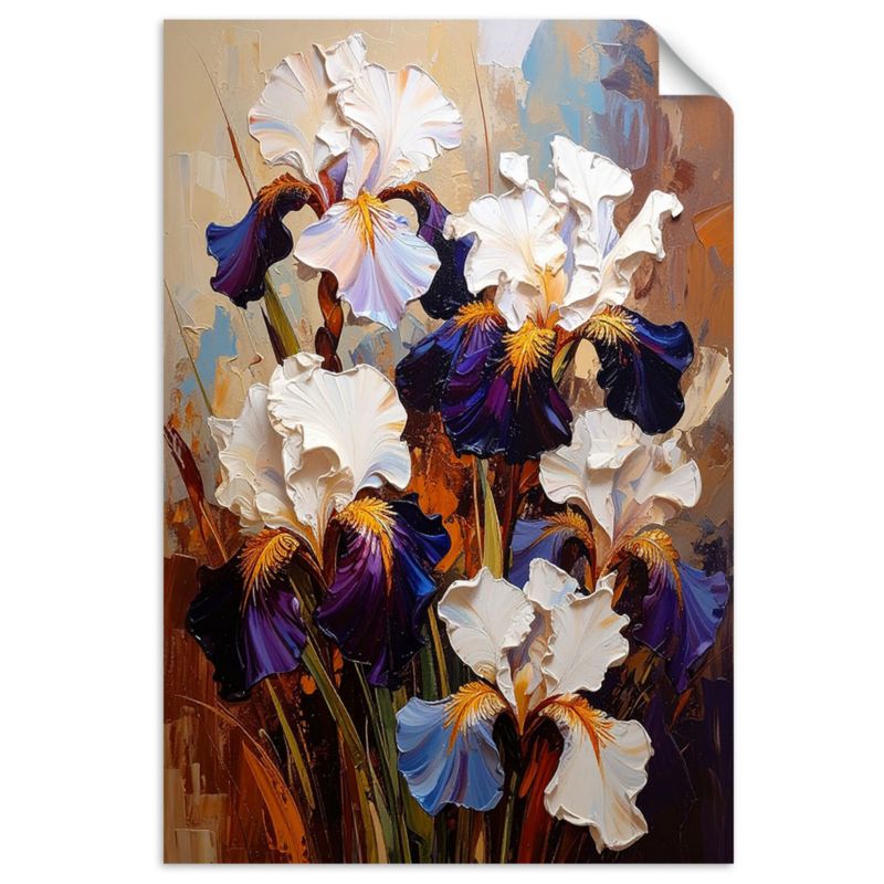 Naklejka na ścianę do salonu sypialni Feeby Irysy Kwiaty imitacja farby olejnej 80x120cm 1szt
