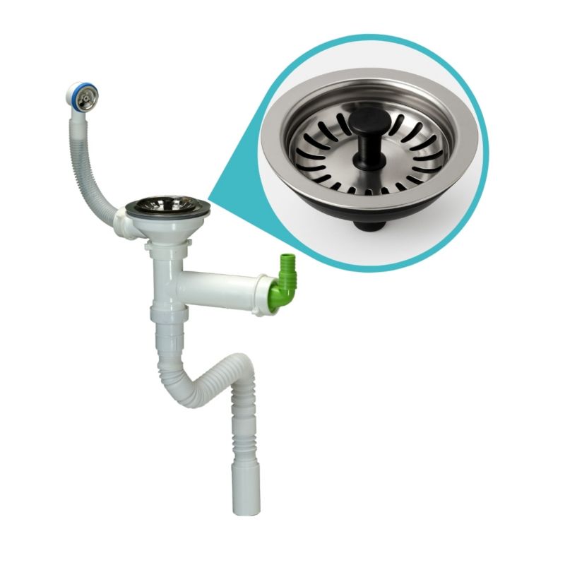 Syfon do zlewozmywaków kuchennych 1 komorowych, GranMaster, oszczędzający miejsce, manualny z elementami chromowymi 1 szt.