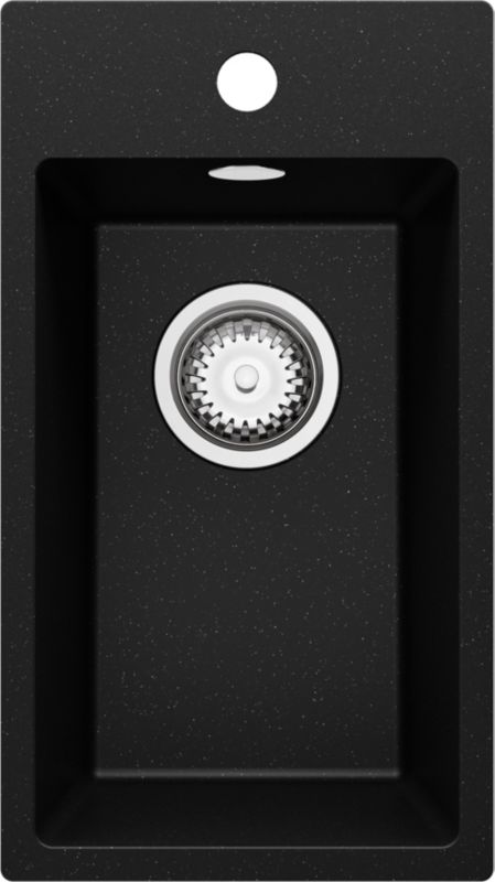 PRIMAGRAN Zlewozmywak Czarny Metalik 28x50cm, Zlew Kuchenny 1 Komorowy + Syfon, Nablatowy do szafki od 30cm - Ryga